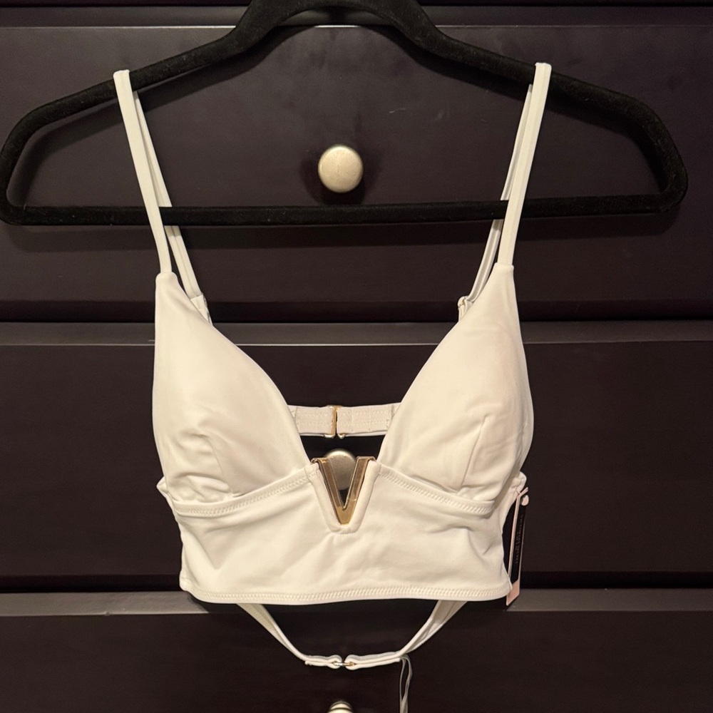 Victoria's Secret White Double Strap Bikini Top Gold V Small
